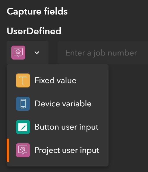 Choose a project user input for a text field. Choose a project user input for a text field.